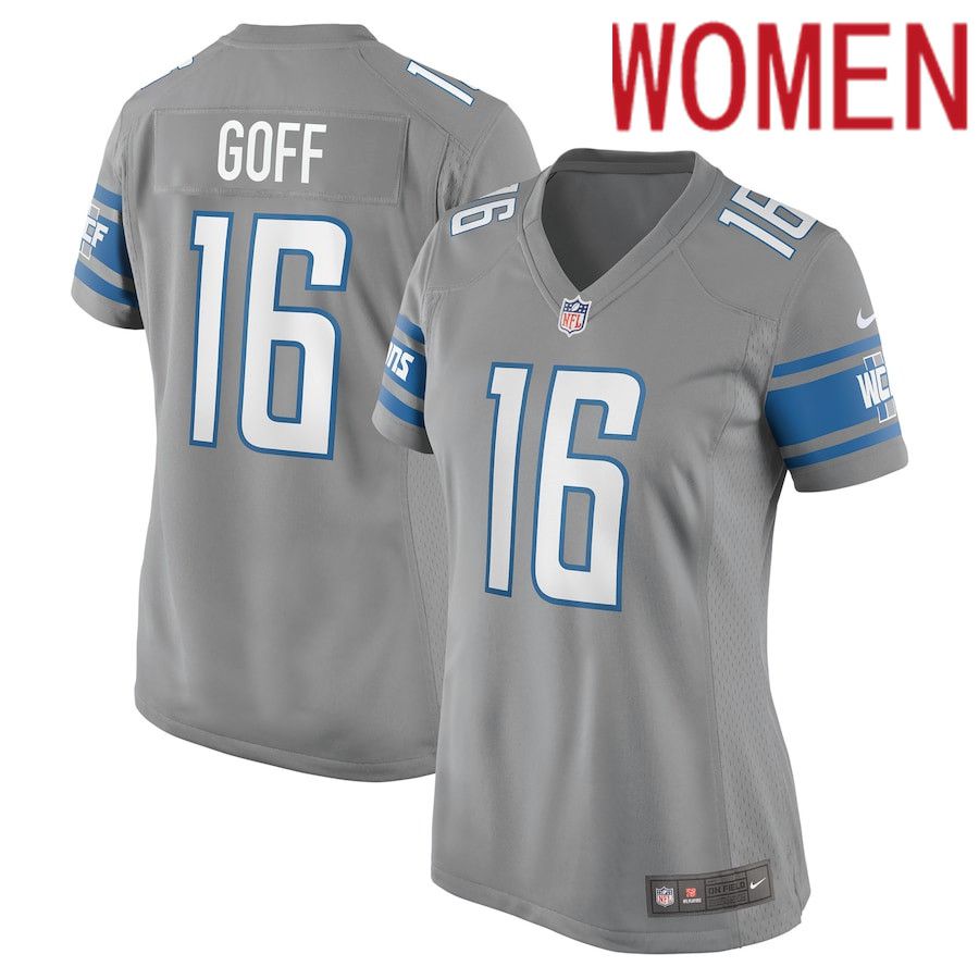 Women Detroit Lions #16 Jared Goff Nike Grey Game NFL Jersey